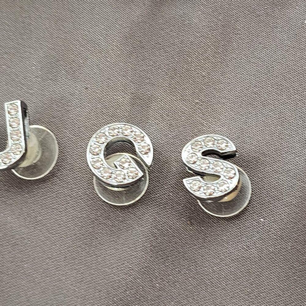 12pc Crystal Rhinestone Bling on Silver Tone Random Capital Letter Croc Charms - Picture 10 of 16